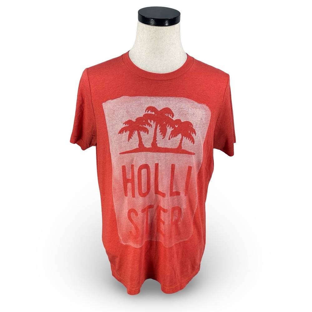 Hollister Mens XL Orange Heather Palm Tree Graphic T-Shirt Y2K Surf Beach Tee